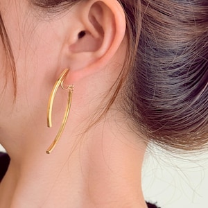 Art Deco Matte Gold Long Clip-On Earrings | No Piercing Coil Cuffs  | Face-Slimming Earrings  | Elegant Ear Cuff Unique Vintage Ear Clip