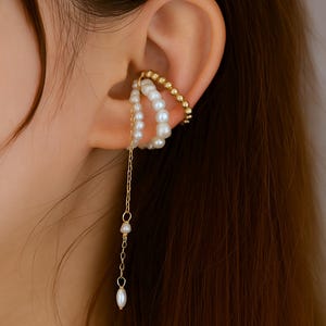 2 Style Pearl Ear Cuff | Freshwater Pearl Pearl Ear Cuff | No Piercing Clip-On Earring | Cartilage & Conch Ear Cuff | Single Piece Price