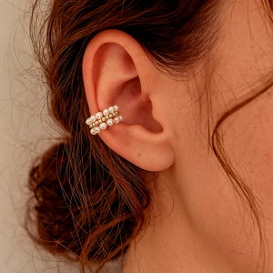 Art Nouveau Pearl Clip-On Ear Cuff: 18K Gold Plated Twisted Rope