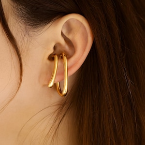 Minimalist Gold Or Silver Ear Cuff | Wavy Line Clip On Earring | No Piercing Cartilage Jewelry | Modern Abstarct Ear Cuff For Women & Men