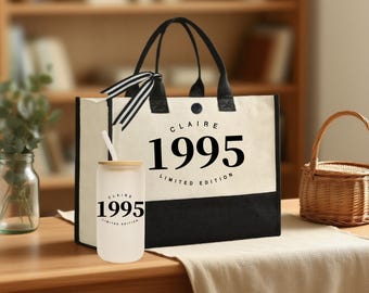 Limited Edition Birthday 1995 Cotton Canvas Tote Bag With Name,30th Birthday Gift ,For Women 30th Birthday Celebration Party Gift