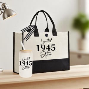 Limited Edition Birthday 1945 Cotton Canvas Tote Bag,80th Birthday Gift ,For Women 80th Birthday Celebration Party Gift