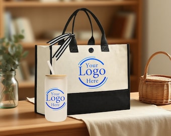 Borsa tote in tela personalizzata: borsa tote con stampa del logo personalizzata