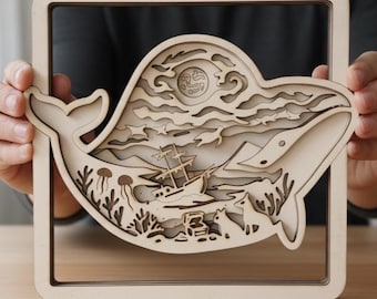 Whale Shadow Box SVG, Nautical 3D Papercut Lightbox (Digital Download)