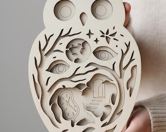 Owl Shadow Box SVG | Surreal Layered Papercut, Cricut Laser Cut Files (Digital Download)