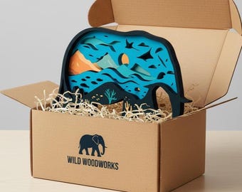 Elephant Ocean Layered Wood Art – 3D Silhouette Wall Decor (Digital SVG File)