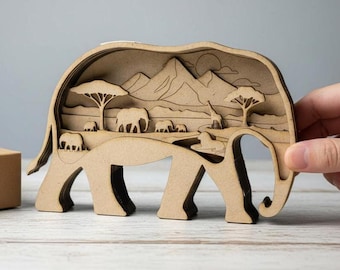 Elephant Multilayer Shadow Box SVG: Laser Cut CNC File (Digital Download)