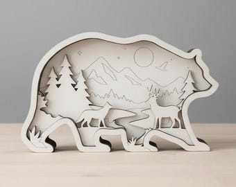 Layered Bear Shadow Box Laser Cut File | DIY Paint Kit (svg, pdf, png)