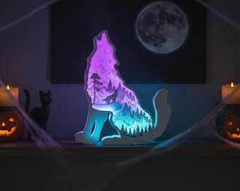 3D Wolf Shadow Box SVG | Layered Laser Cut File (Digital Download)