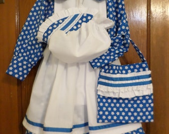 Laura Ingalls Costume, Girl Size 4 Pioneer Costume With Bonnet and