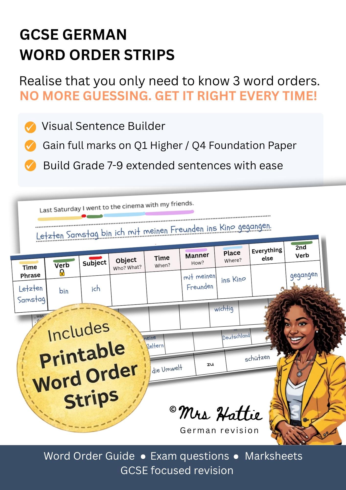 GCSE German Word Order Strips | Visual Sentence Builder for AQA ...