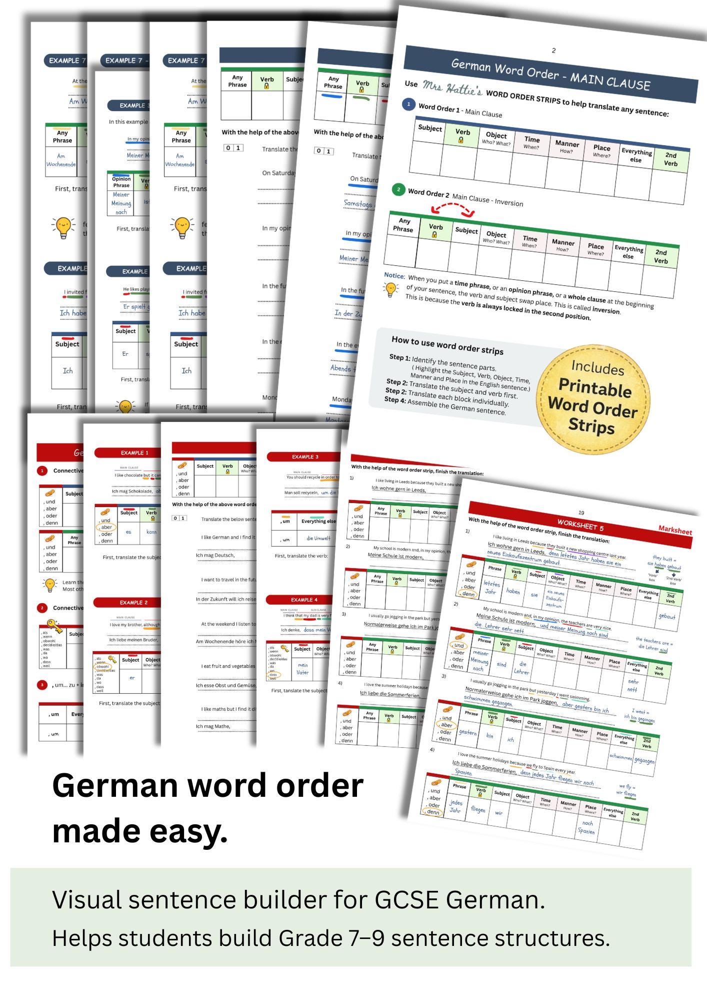 GCSE German Word Order Strips | Visual Sentence Builder for AQA ...