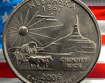 Moneda de 25 centavos del estado de Nebraska de P&D de 2006, circulada, de la Casa de la Moneda de EE. UU., coleccionable, moneda histórica de Chimney Rock Prairie