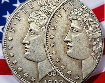 Moneda de dólar Morgan de 1893 S, rara, con troquel defectuoso / Moneda coleccionable estadounidense / Dos caras