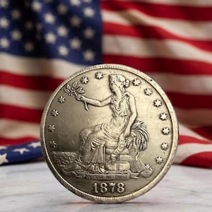 1878 S l CC Trade dollar Collector Token, Vintage American Coin Design, Antique Silver Tone Gift