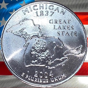 2004 P & D Michigan State Quarter Circulated US Mint 25C Coin Collectible Great Lakes Loon Historic Coin