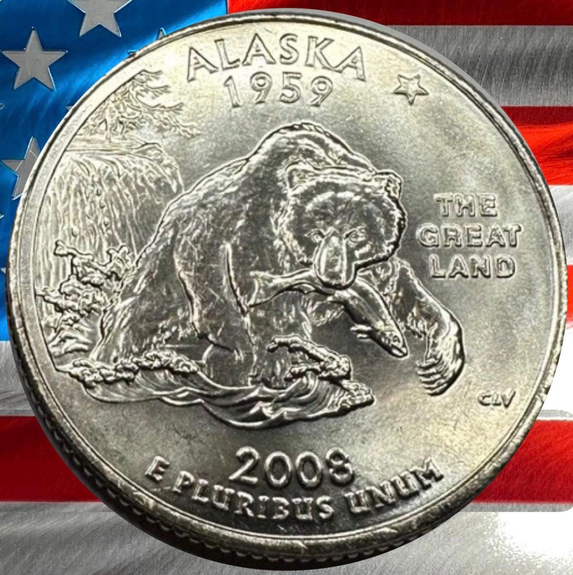 2008年 P&D アラスカ州クォーター 流通米国造幣局 25セントコイン