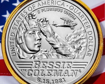Moneda de 25 centavos de dólar estadounidense Bessie Coleman de 2023, sin circular, procedente de rollo de la Casa de la Moneda de EE. UU., de la serie P & D.