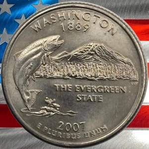 2007 P & D Washington State Quarter Circulated US Mint 25C Coin Collectible Salmon Outline Coin