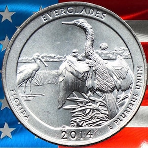 2014 P & D Everglades National Park Quarter Circulated US Mint 25C Coin Collectible Florida Wood Stork Scenic Design