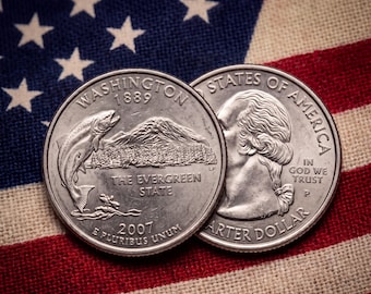 2007 P & D Washington State Quarter Circulated US Mint 25C Coin Samlarmynt med Laxkontur