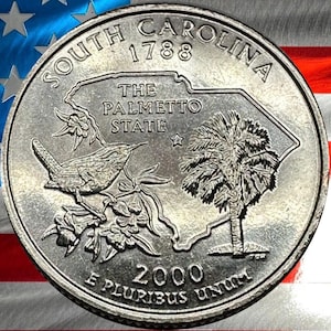 2000 P & D South Carolina State Quarter Circulated US Mint 25C Coin Collectible Palmetto Tree Historic Coin