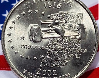 2002 P & D Indiana State Quarter Circulated US Mint 25C Coin Collectible Race Car Monument Historic Coin