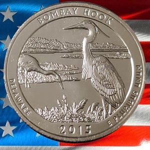 Monedas de 25 centavos de Bombay Hook de P&D de 2015 en circulación / Monedas de 25 centavos de América la Hermosa • Colección del Refugio Nacional de Vida Silvestre