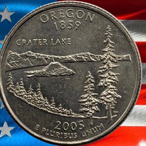 2005 P & D Oregon State Quarter Circulated US Mint 25C Coin Collectible Crater Lake Wizard Island Coin
