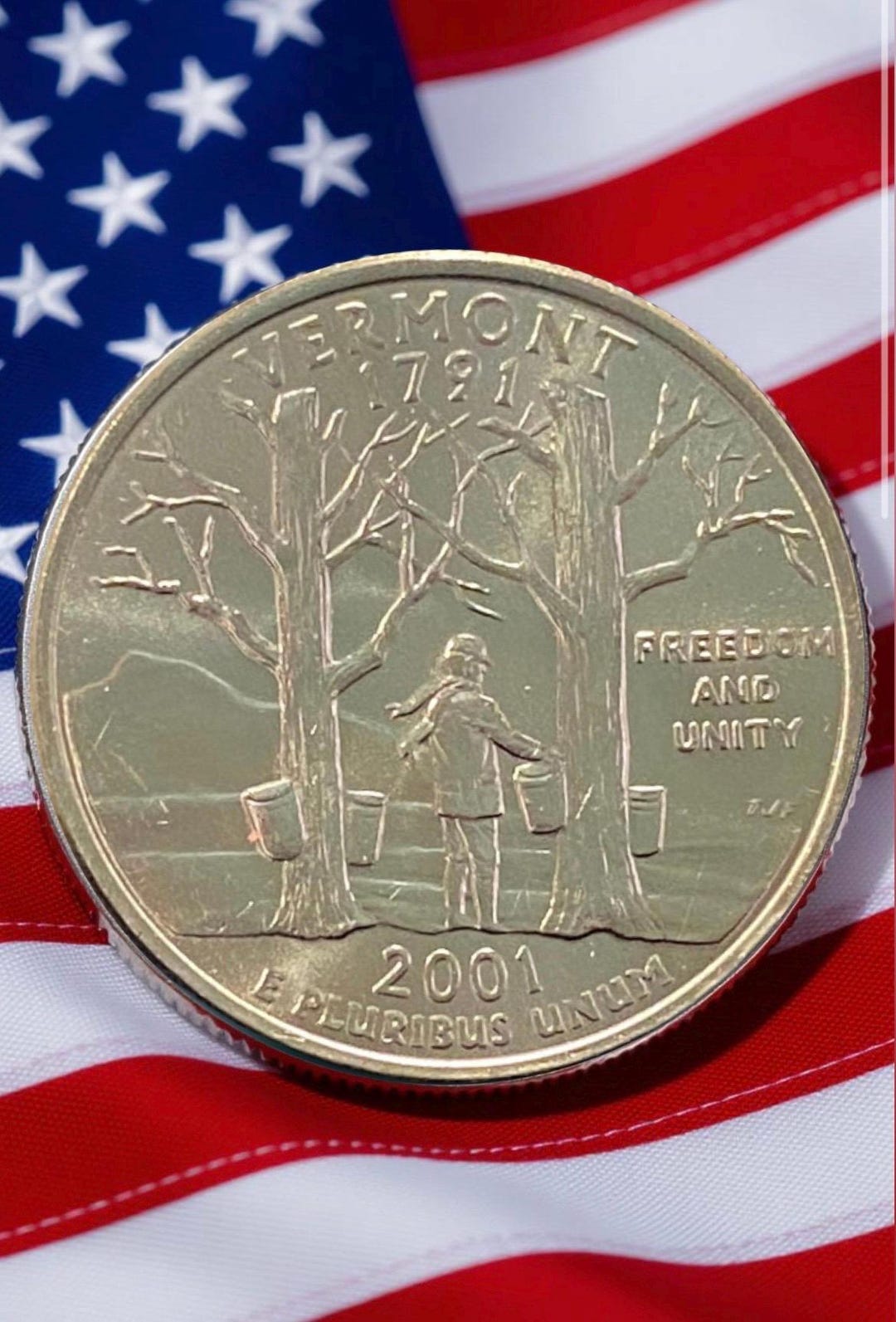 2001 P & D Vermont State Quarter Circulated US Mint 25C Coin ...