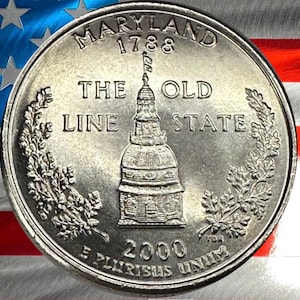 2000 P & D Maryland State Quarter Circulated US Mint 25C Coin Collectible Statehouse Dome Oak Leaves Coin
