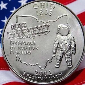 2002 P & D Ohio State Quarter Circulated US Mint 25C Coin Collectible Wright Flyer State Outline Coin