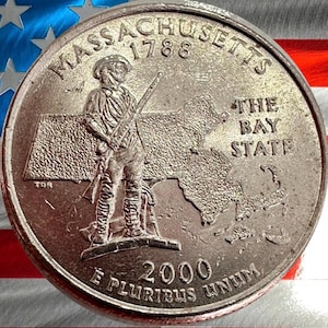 2000 P & D Massachusetts State Quarter Circulated US Mint 25C Coin Collectible Minuteman Revolutionary War Coin