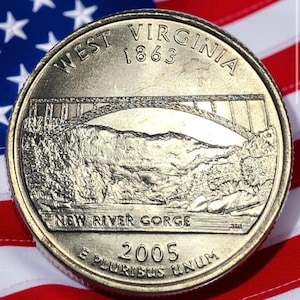 2005 P & D West Virginia State Quarter en circulation Pièce de 25 cents US Mint Pièce historique de collection New River Gorge