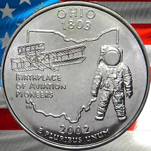 2002 P & D Ohio State Quarter Circulated US Mint 25C Coin Collectible Wright Flyer State Outline Coin