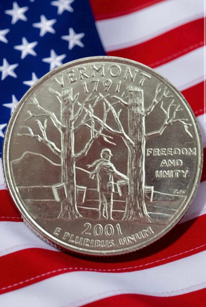 2001 P & D Vermont State Quarter Circulated US Mint 25C Coin ...