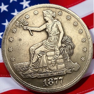 1877 S l CC Trade dollar Collector Token, Vintage American Coin Design, Antique Silver Tone Gift