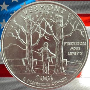 2001 P & D Vermont State Quarter Circulated US Mint 25C Coin Collectible Maple Trees Green Mountain Coin