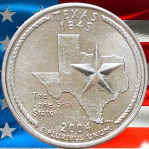 2004 P & D Texas State Quarter Circulated US Mint 25C Coin Collectible Lone Star Outline Historic Coin