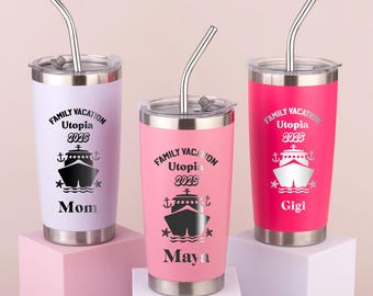 Cruise Trip Cup, Personalized Engraved Stainless Steel Vacation Tumbler 20oz, Birthday Cruise Travel Mug, Beach Girls Trip Gifts