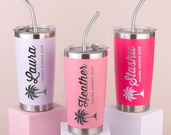 Personalized Engraved Stainless Steel Vacation Tumbler 20oz Custom Travel Mug Beach Girls Trip Gifts