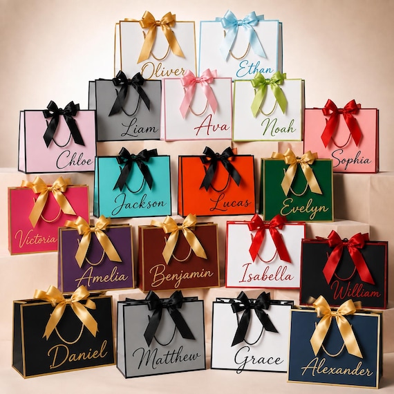 Personalized Name Gift Bags, Ribbon Tie Rope Gift Bags, Thank You Gift Bags, Birthday Gift Bags, Wedding Gift Bags, Bridesmaid Gift Bags