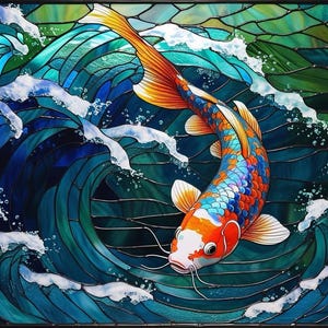 1,000-Piece Jigsaw Puzzle for Adults: Waves and Carp Stained Glass Art