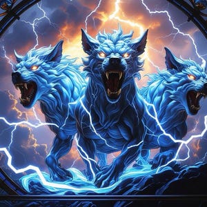 1000-piece jigsaw puzzle for adults: Cerberus of Lightning, stained glass art style