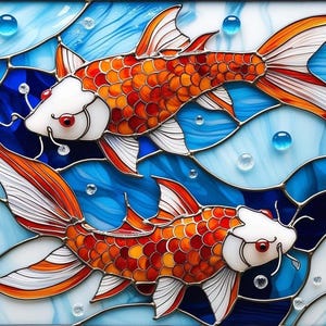 1,000-piece Jigsaw Puzzle for Adults: Waves and Carp, Stained Glass Art Style