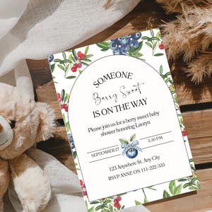 Blueberry Baby Shower Invitation, Berry Sweet Blueberry Baby Shower Invite, Blueberries Baby Shower Invitation Template, Blueberry Invite