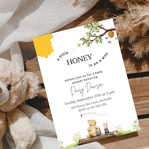Winnie the Pooh Baby Shower Invitation: Honey Bee Theme (Digital Download)