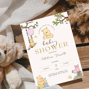 Classic Winnie the Pooh Baby Shower Invitation: Editable Template