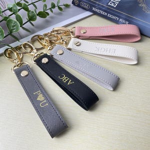 Personalised Wristlet Keyring, monogrammed strap key ring, initials gift, personalised gift, loop car keychain, faux saffiano leather