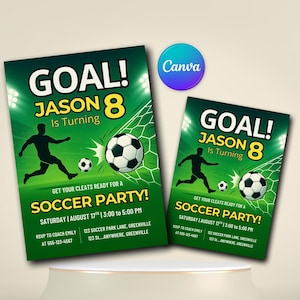 Bearbeitbare Fußball-Geburtstagseinladung | Kinder Fußball Party einladen | Jungen Sport Geburtstag einladen | Einladung zum Geburtstag Canva Vorlage